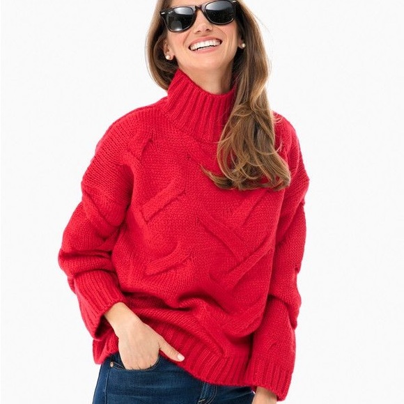 Tuckernuck Sweaters Tuckernuck Red Cable Knit Turtleneck Sweater In